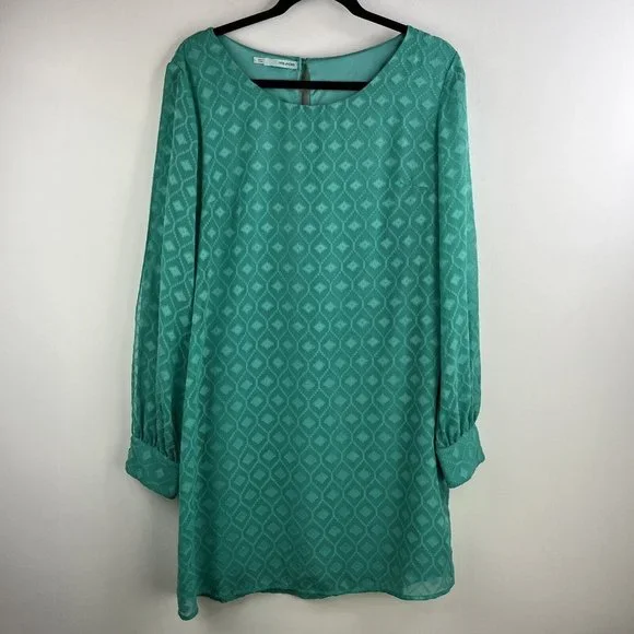 Maurices Womens Sz Large Green Diamond Textured Slit Long Sleeve Knee Length - Picture 1 of 6